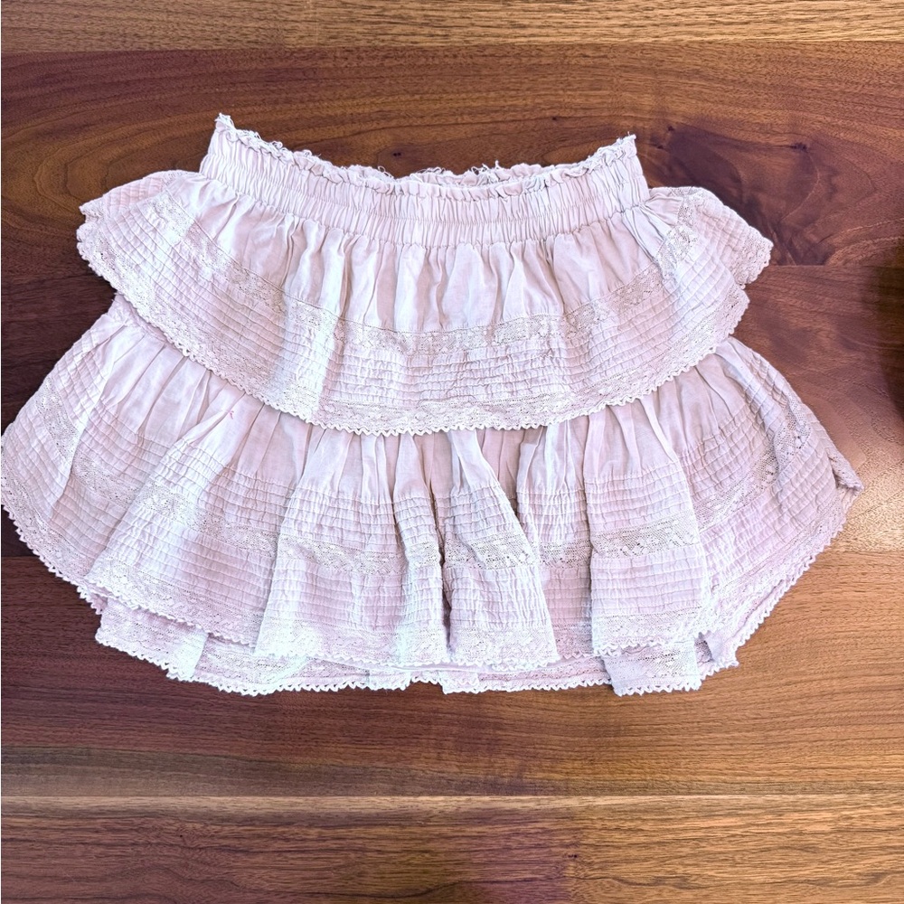 Love Shack Fancy Ruffle Mini Heritage Skirt in Pale Lavender, Size XS
